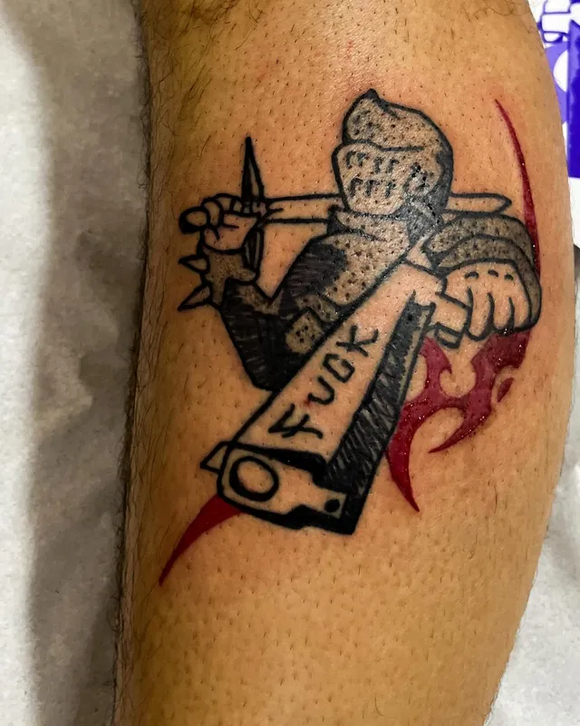Tatuagem cavaleiro, panturrilha