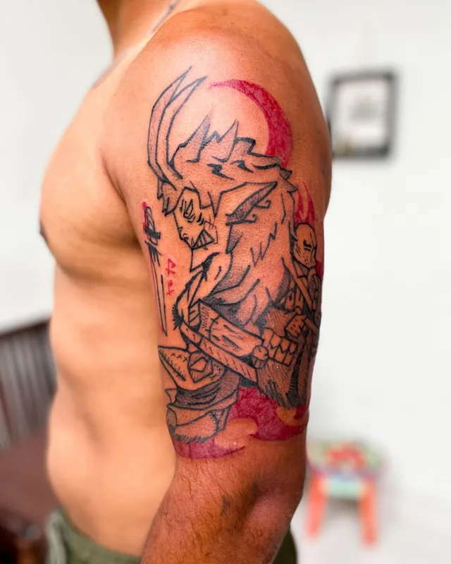 Tatuagem caçador, braço